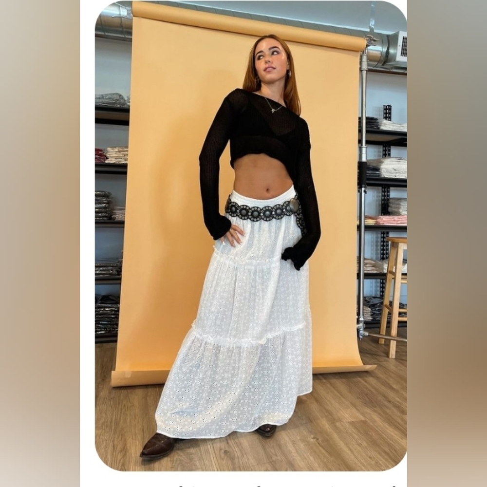 Sundance Boho Eyelet Skirt Embroidered Tiered Size L - Like NEW 'Bastilla' - Picture 13 of 16